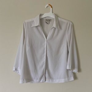 Fred David Vintage White Button Up Shirt Blouse with Three Quarter Sleeves